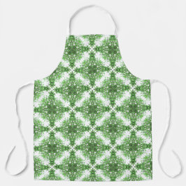 Delantal Patrón Abstracto De Floral En Verde Negro Sobre Bl