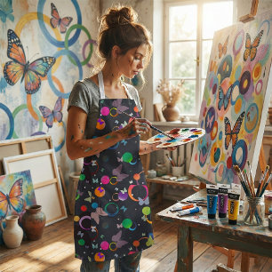 Delantal Patrón abstracto de mariposas y círculos geométric