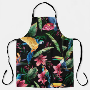 Delantal Patrón acuarela sin costura, aves tropicales, touc