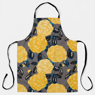 Delantal Patrón acuarela sin fisuras con flores camellias.