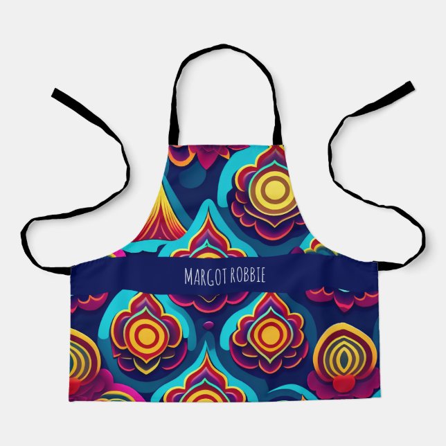 Delantal Patrón arcoiris de flores 3D y colinas (Anverso)