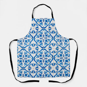 Delantal Patrón azul de mosaico mediterráneo - Elegante Azu