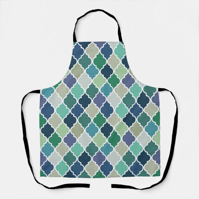 Delantal Patrón azul, verde y turquesa de quatrefol (Anverso)