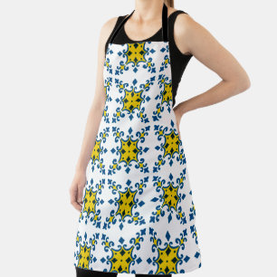 Delantal Patrón Azulejo De Flor Amarillo Azul