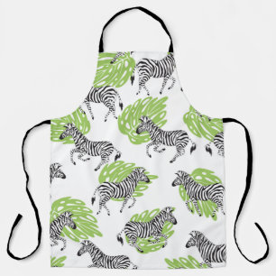 Delantal Patrón blanco sin foco con cebras. ilustracion