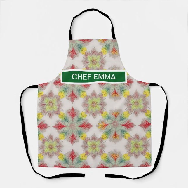 Delantal Patrón BOHO verde rojo (Anverso)