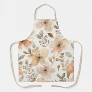 Delantal Patrón Botánico de Acuarela Floral Melocotón Beige