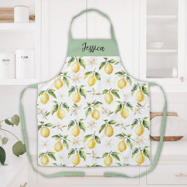 Delantal Patrón botánico de fruta de limón cítrico Monogram
