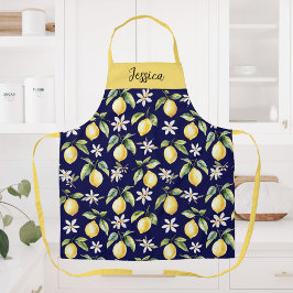 Delantal Patrón botánico de fruta de limón cítrico Monogram