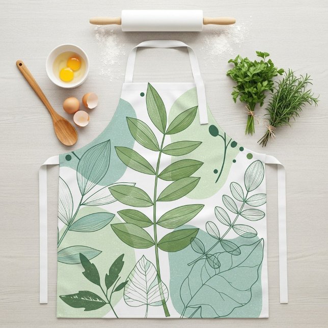 Delantal Patrón botánico de hoja verde salvia moderno (Subido por el creador)