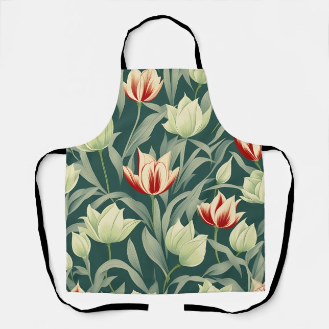 Delantal Patrón botánico de tulipanes de época (Anverso)