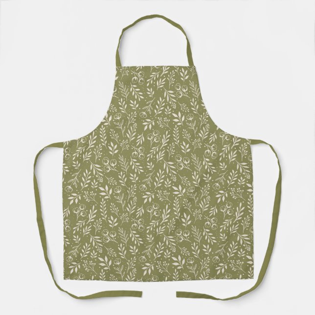 Delantal Patrón botánico Olive Green - Apron (Anverso)