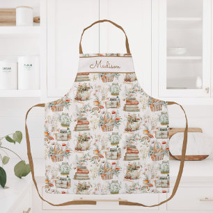 Delantal Patrón caprichoso floral de hongos y libros estilo