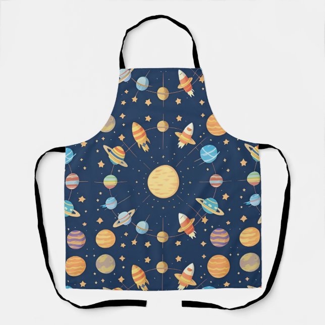 Delantal Patrón colorido con tema espacial y planetas (Anverso)
