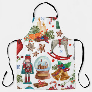 Delantal Patrón con adornos de Navidad vintage, juguete y