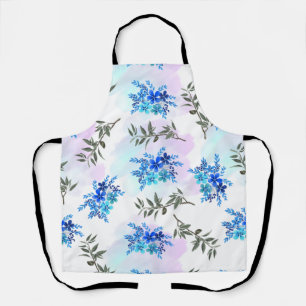 Delantal patrón con ramo azul de flores y hojas
