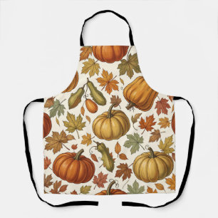 Delantal Patrón continuo de calabaza y hojas de otoño