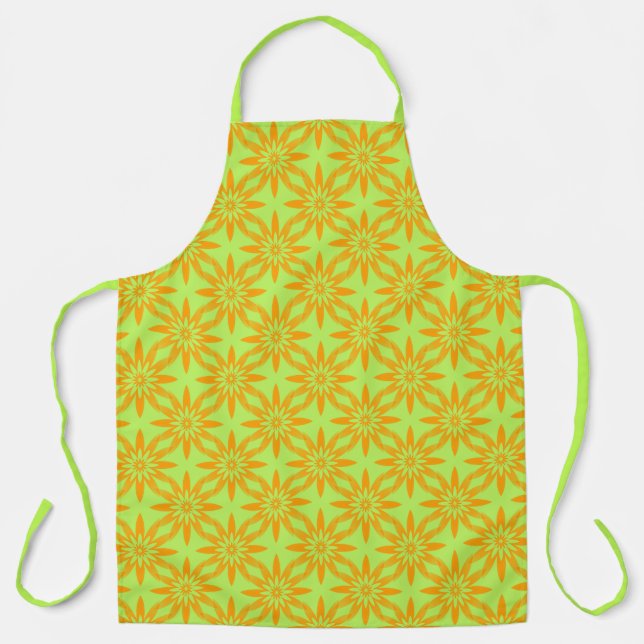 Delantal Patrón continuo de flores verdes naranjas (Anverso)
