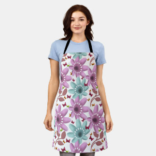 Delantal Patrón continuo de mariposa floral Rosa y menta