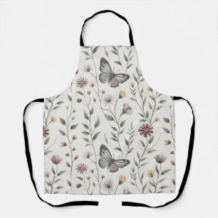 Delantal Patrón continuo de mariposa y flores silvestres en