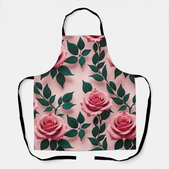 Delantal Patrón continuo de rosas rojas vibrantes (Anverso)