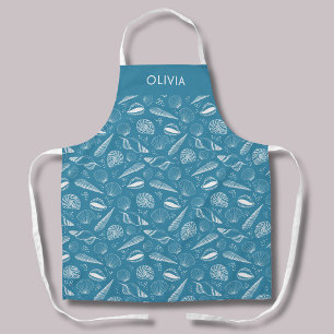 Delantal Patrón costero de conchas marinas azules