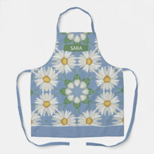 Delantal Patrón Daisy Kaleidoscope sobre fondo azul cielo