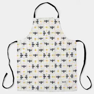Delantal Patrón de abeja amarilla moderna elegante monogram
