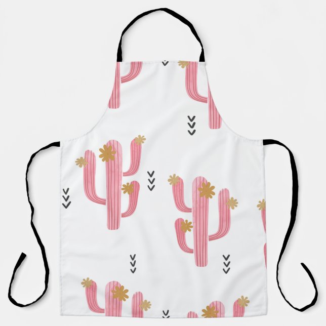 Delantal Patrón de acuarela de cactus rosados (Anverso)
