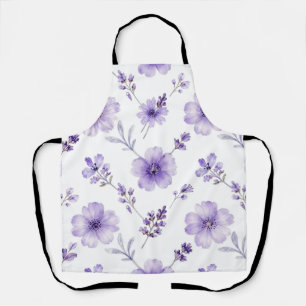 Delantal Patrón de acuarela de flor de lino púrpura lavanda