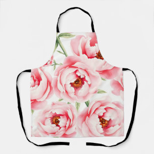 Delantal Patrón de acuarela de flores de peonía rosadas