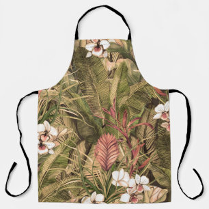 Delantal Patrón de acuarela de las hojas tropicales