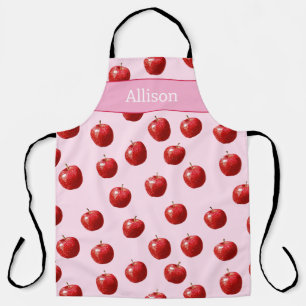 Delantal Patrón de acuarela de manzana roja personalizado