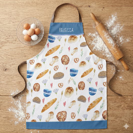 Delantal Patrón de Acuarela de Pan y Panadería Personalizad
