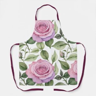 Delantal Patrón de acuarela de rosas rosadas y lavanda