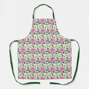 Delantal Patrón de acuarela de rosas rosadas y lavanda