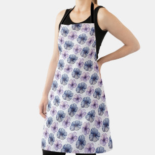 Delantal Patrón de acuarela floral lavanda y azul
