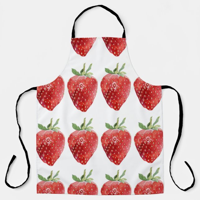 Delantal Patrón de acuarela sin mar con fresas  (Anverso)