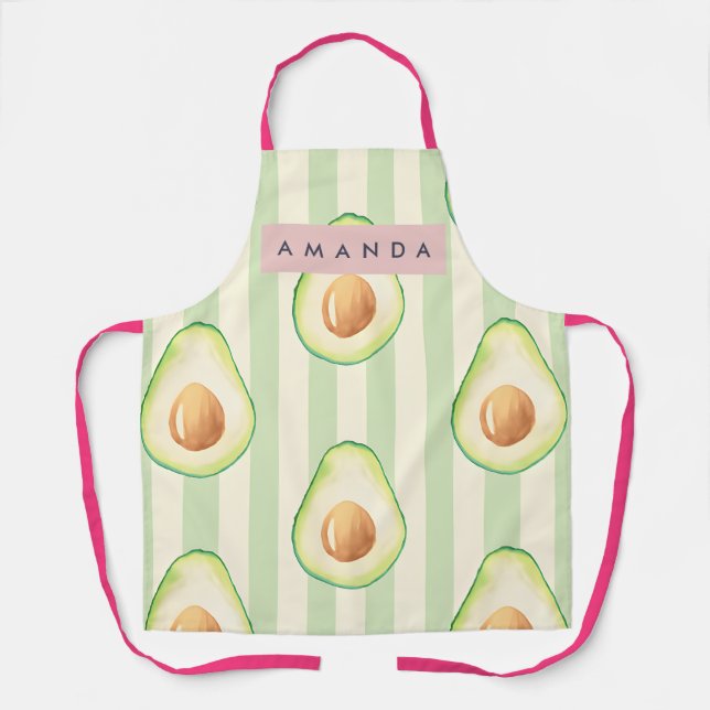 Delantal Patrón de Aguacate Kawaii Personalizado (Anverso)