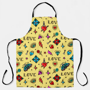 Delantal Patrón de amor del tatuaje de la vieja escuela