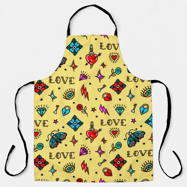 Delantal Patrón de amor del tatuaje de la vieja escuela (Anverso)