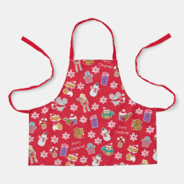 Delantal Patrón de animales de Woodland Navidad Feliz Rojo