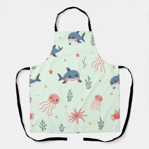 Delantal Patrón de animales del océano de Kawaii Pastel