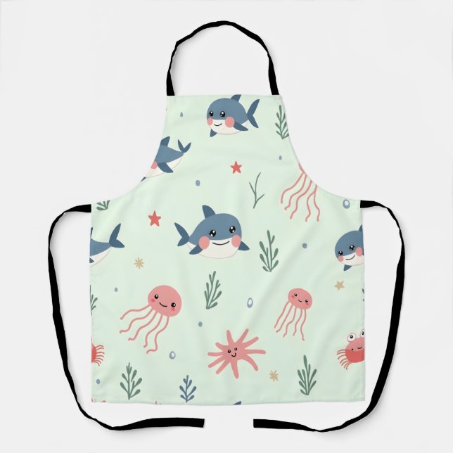 Delantal Patrón de animales del océano de Kawaii Pastel (Anverso)