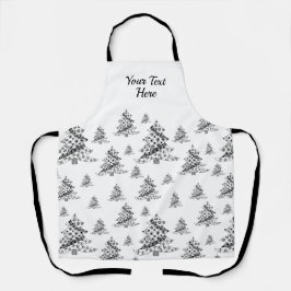 Delantal Patrón de árbol de Navidad blanco y negro