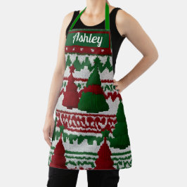 Delantal Patrón de árbol de Navidad de punto personalizado