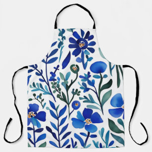 Delantal Patrón de arte acuarela de las flores azules