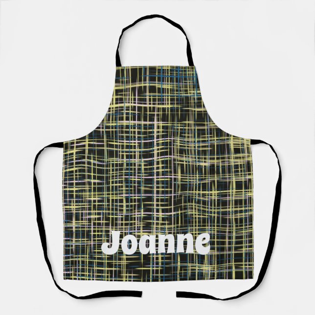 Delantal Patrón de arte de líneas de cuadrícula amarillas (Anverso)