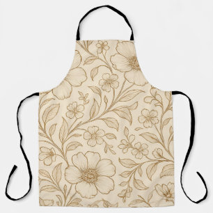Delantal Patrón de arte de líneas florales beige vintage