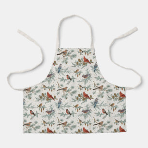 Delantal Patrón de aves de invierno y ramas de pino